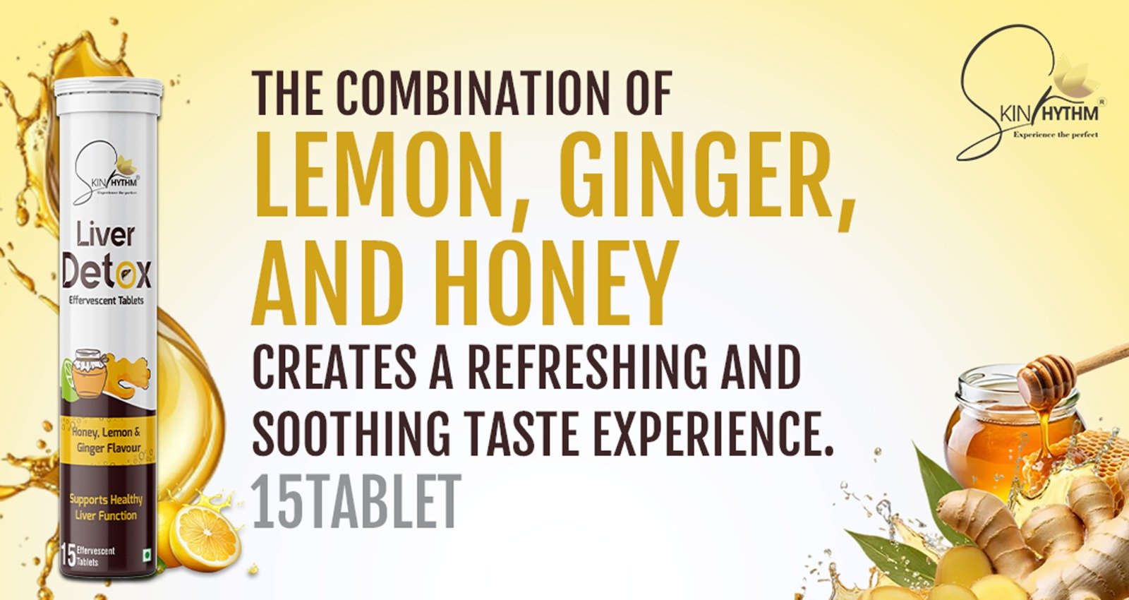 Liver detox effervescent tablets with lemon, ginger, and honey – natural liver support supplement.